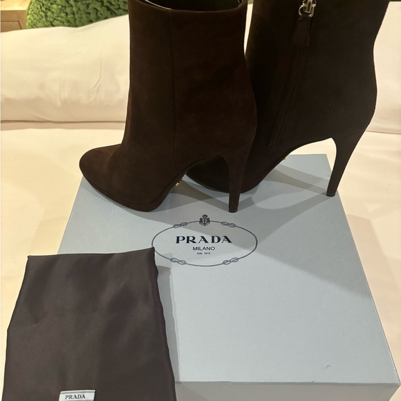 New Prada Chocolate Brown Suede Half Boot - Picture 3 of 13